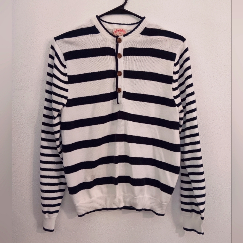 As Is Brooks Brothers men's sweater size S white and navy blue stripes